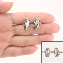 Load image into Gallery viewer, 14k Yellow Gold Handcrafted Wave &amp; Black Biwa Pearl Stud Earrings