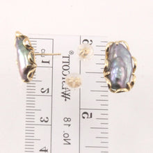 Load image into Gallery viewer, 14k Yellow Gold Handcrafted Wave &amp; Black Biwa Pearl Stud Earrings