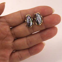 Load image into Gallery viewer, 14k Yellow Gold Handcrafted Wave &amp; Black Biwa Pearl Stud Earrings