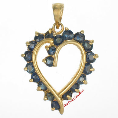 14K Yellow Gold Heart Pendant with Blue Sapphires