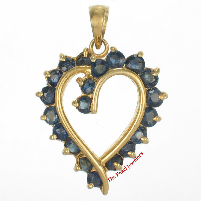 14K Yellow Gold Heart Pendant with Blue Sapphires
