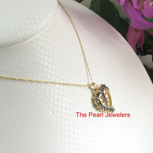 14K Yellow Gold Heart Pendant with Blue Sapphires