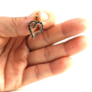 14K Yellow Gold Heart Pendant with Blue Sapphires