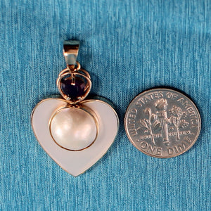 14K Yellow Gold Heart Mother of Pearl & Amethyst Pendant