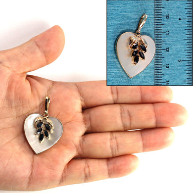 14K Yellow Gold Heart Mother of Pearl & Sapphire Pendant