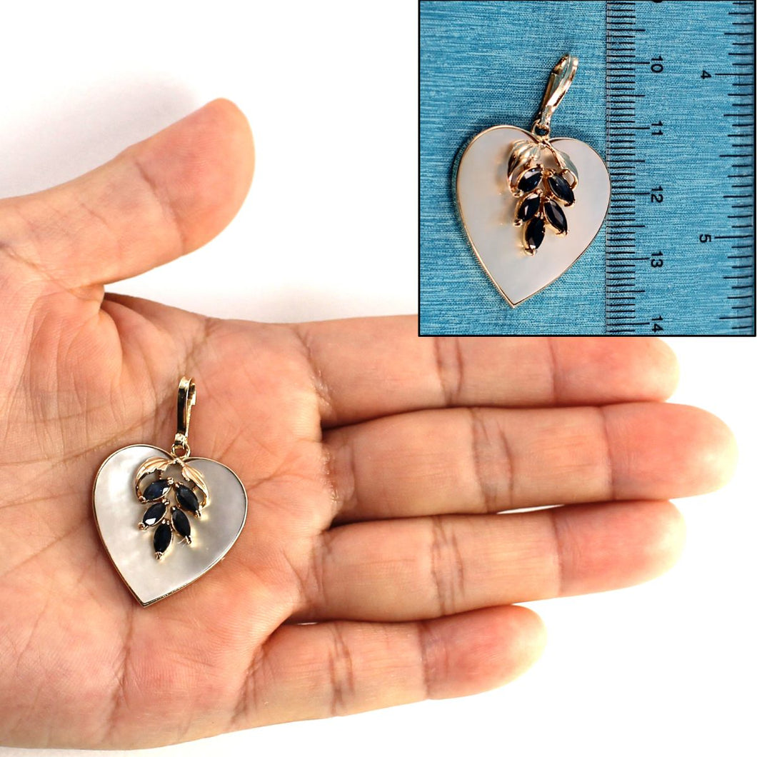 14K Yellow Gold Heart Mother of Pearl & Sapphire Pendant