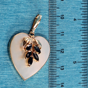 14K Yellow Gold Heart Mother of Pearl & Sapphire Pendant