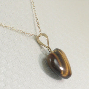 14K Yellow Gold Heart Tiger Eye Pendant
