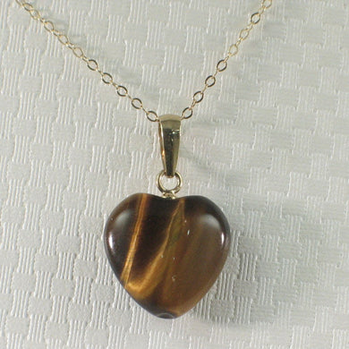 14K Yellow Gold Heart Tiger Eye Pendant