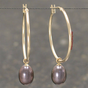 14k Yellow Gold Hoop & Black Pearl Dangles