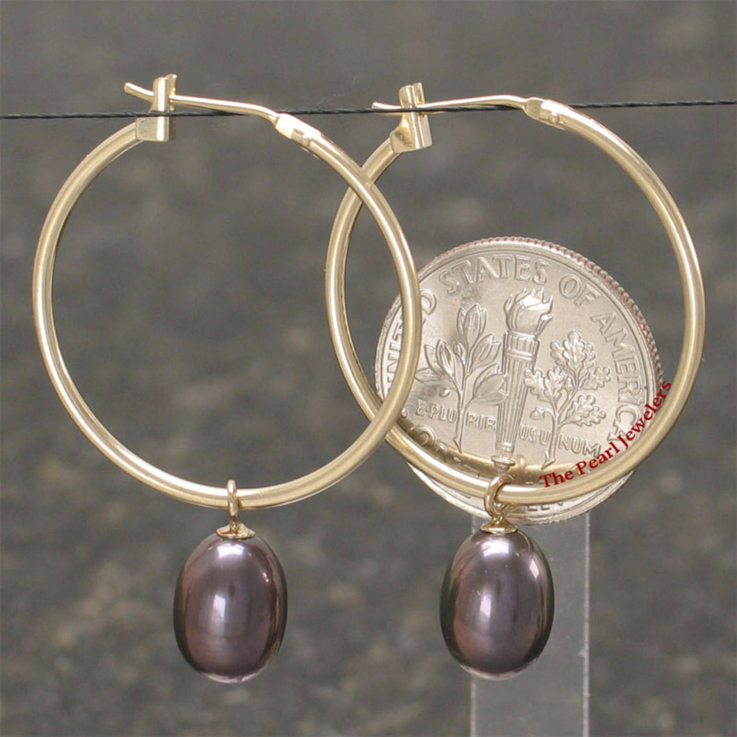 14k Yellow Gold Hoop & Black Pearl Dangles
