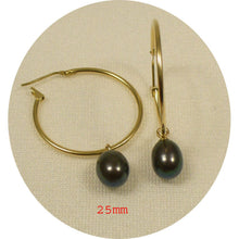 Load image into Gallery viewer, 14k Yellow Gold Hoop &amp; Black Pearl Dangles