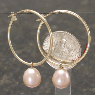14k Yellow Gold Hoop & Peach Pearl Dangles