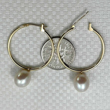 Load image into Gallery viewer, 14k Yellow Gold Hoop &amp; White Pearl Dangles