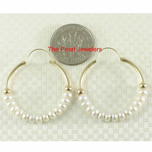 14k Yellow Gold Pearl-Strand Hoop Earrings