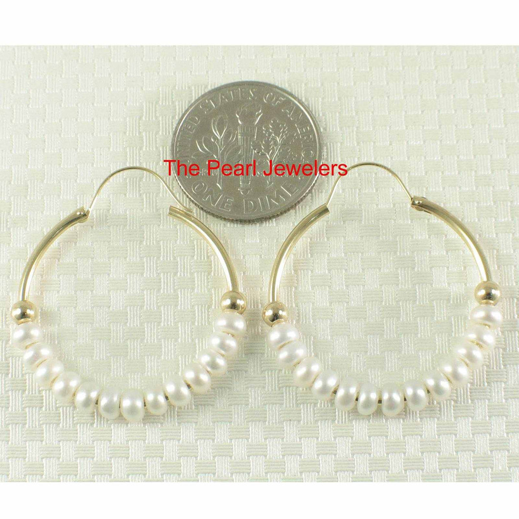 14k Yellow Gold Pearl-Strand Hoop Earrings
