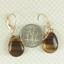 Load image into Gallery viewer, 14k Yellow Solid Gold Lever Back Genuine Brown Tiger-Eye Dangle Earrings
