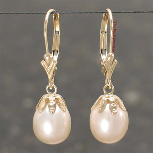14k Yellow Gold Leverback Cups Peach Pearl Dangle Earrings