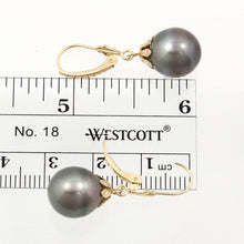 Load image into Gallery viewer, 14k Yellow Gold Leverback &amp; Flower Cap Baroque Black Tahitian Pearl Earrings
