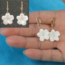 Load image into Gallery viewer, 14k Yellow Gold Leverback Mother-of-Pearl Plumeria Earrings