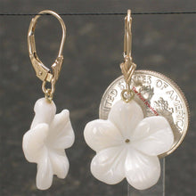Load image into Gallery viewer, 14k Yellow Gold Leverback Mother-of-Pearl Plumeria Earrings