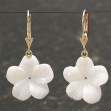Load image into Gallery viewer, 14k Yellow Gold Leverback Mother-of-Pearl Plumeria Earrings