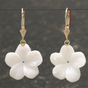 14k Yellow Gold Leverback Mother-of-Pearl Plumeria Earrings
