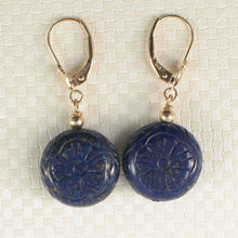 Load image into Gallery viewer, 14kt Solid Yellow Gold Leverback Natural Gemstone Blue Lapis Earrings