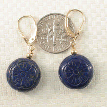 Load image into Gallery viewer, 14kt Solid Yellow Gold Leverback Natural Gemstone Blue Lapis Earrings