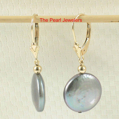 14k Yellow Gold Leverback Peacock Coin Cultured Pearl Dangle Earrings