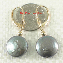 Load image into Gallery viewer, 14k Yellow Gold Leverback Multi-Color Coin Cultured Pearl Dangle Earrings