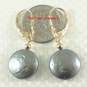 14k Yellow Gold Leverback Multi-Color Coin Cultured Pearl Dangle Earrings