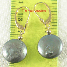 Load image into Gallery viewer, 14k Yellow Gold Leverback Multi-Color Coin Cultured Pearl Dangle Earrings
