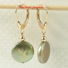 Load image into Gallery viewer, 14k Yellow Gold Leverback Multi-Color Coin Cultured Pearl Dangle Earrings