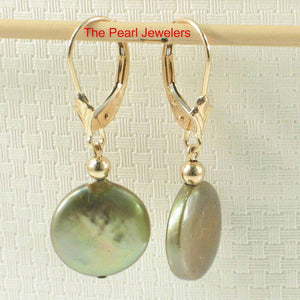 14k Yellow Gold Leverback Multi-Color Coin Cultured Pearl Dangle Earrings
