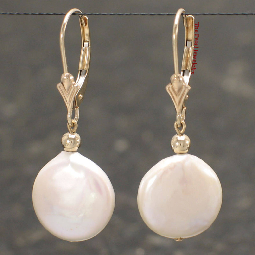 14k Yellow Gold Leverback Multi-Color Coin Cultured Pearl Dangle Earrings