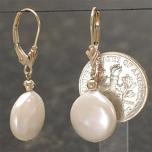 Load image into Gallery viewer, 14k Yellow Gold Leverback Multi-Color Coin Cultured Pearl Dangle Earrings