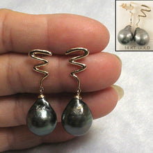 Load image into Gallery viewer, 14k Yellow Gold Lightning Design Baroque 12.8 mm Black Tahitian Pearl Dangle Earrings