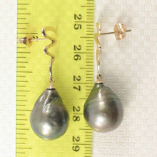 Load image into Gallery viewer, 14k Yellow Gold Lightning Design Baroque 12.8 mm Black Tahitian Pearl Dangle Earrings