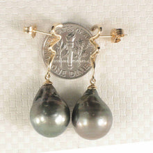 Load image into Gallery viewer, 14k Yellow Gold Lightning Design Baroque 12.8 mm Black Tahitian Pearl Dangle Earrings