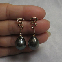 Load image into Gallery viewer, 14k Yellow Gold Lightning Design Baroque 12.8 mm Black Tahitian Pearl Dangle Earrings