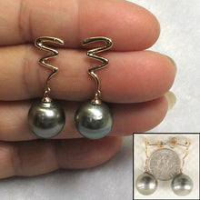 Load image into Gallery viewer, 14k Yellow Gold Lightning Design 12.2 mm Black Tahitian Pearl Dangle Earrings
