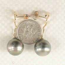 Load image into Gallery viewer, 14k Yellow Gold Lightning Design 12.2 mm Black Tahitian Pearl Dangle Earrings