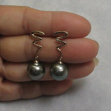 Load image into Gallery viewer, 14k Yellow Gold Lightning Design 12.2 mm Black Tahitian Pearl Dangle Earrings