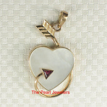 Load image into Gallery viewer, 14K Yellow Gold Love Arrow Heart Pendant with Ruby &amp; Mother of Pearl