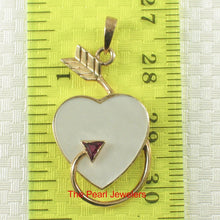 Load image into Gallery viewer, 14K Yellow Gold Love Arrow Heart Pendant with Ruby &amp; Mother of Pearl