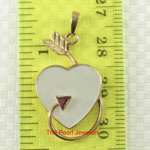 14K Yellow Gold Love Arrow Heart Pendant with Ruby & Mother of Pearl