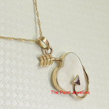 Load image into Gallery viewer, 14K Yellow Gold Love Arrow Heart Pendant with Ruby &amp; Mother of Pearl