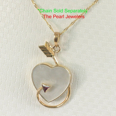 14K Yellow Gold Love Arrow Heart Pendant with Ruby & Mother of Pearl