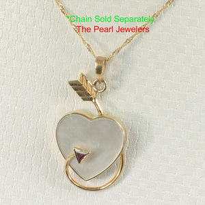 14K Yellow Gold Love Arrow Heart Pendant with Ruby & Mother of Pearl